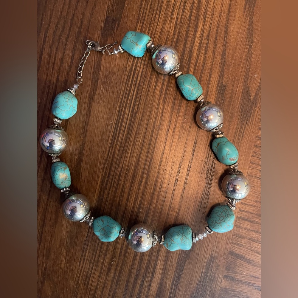 Turquoise and Silver Beaded Necklace